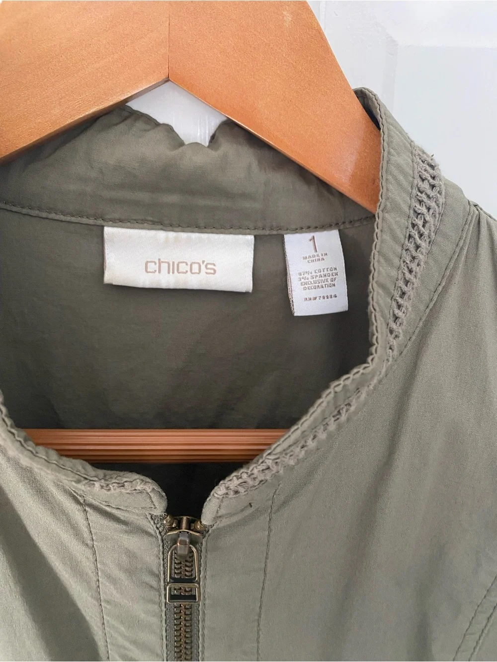 Chico's Olive Green Utility Zip Jacket